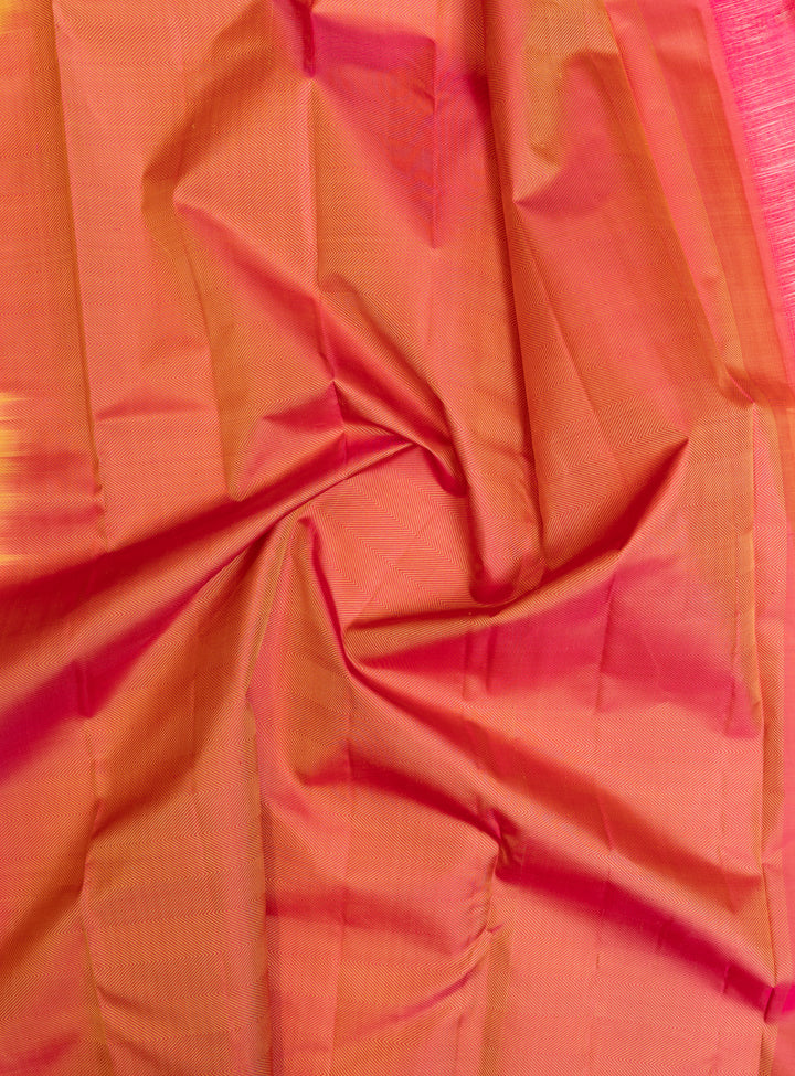 Beige and pink  thread embossed pure Kanchipuram silk saree