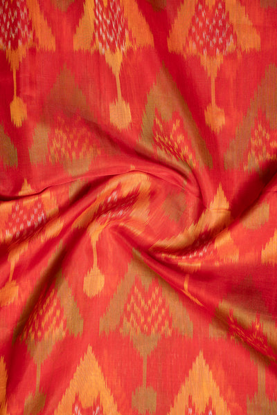 Red and Mustard Yellow Pure Ikkat Silk Cotton Saree - Clio Silks