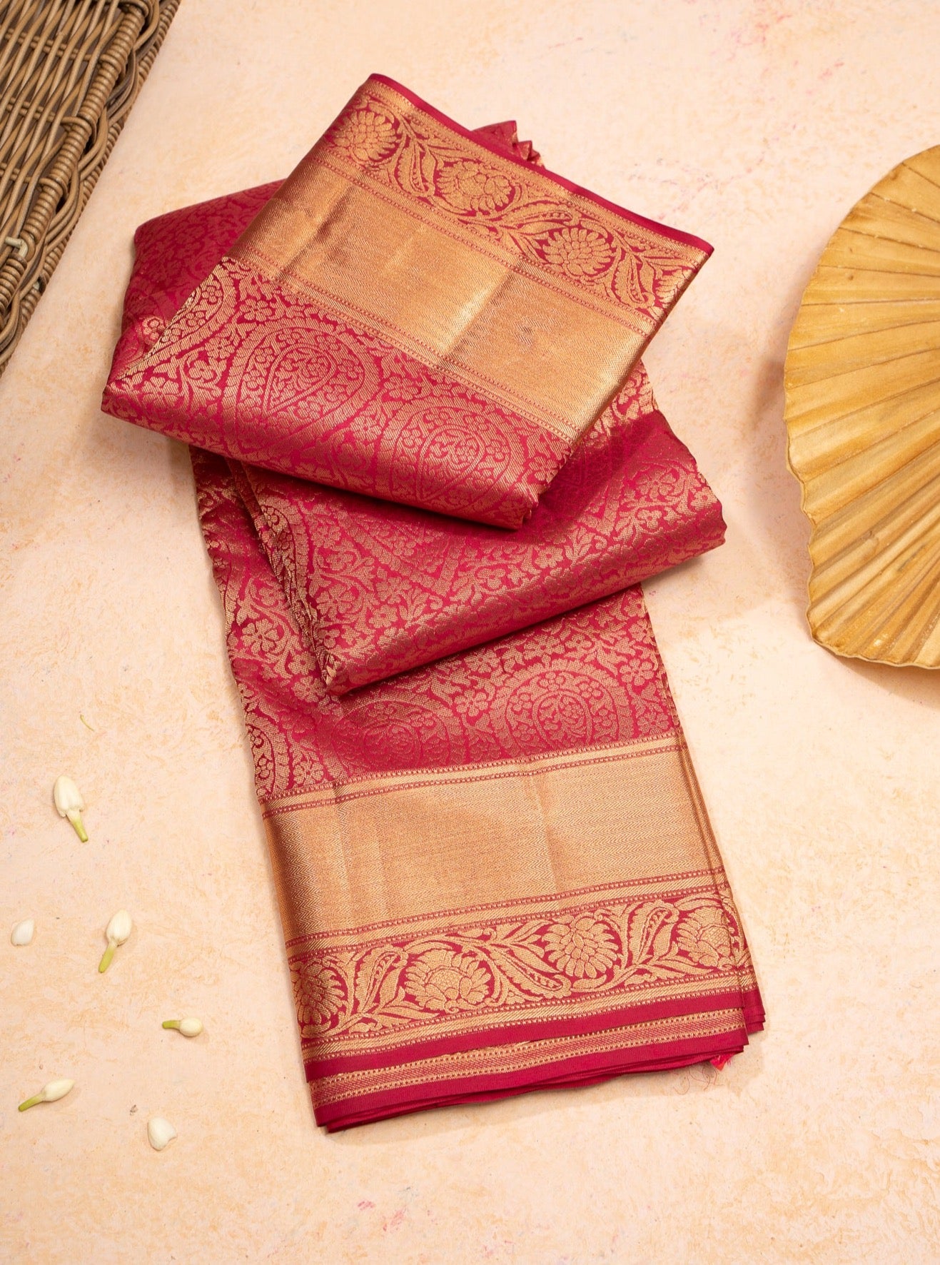 Rani Pink Thilakam Brocade Pure Kanjivaram Pattu Silk Saree - Clio Silks