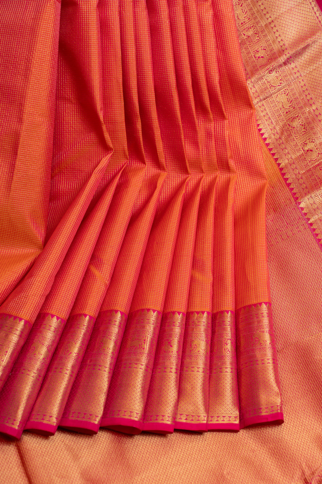 Peach muthuzari pure Kanchipuram silk saree