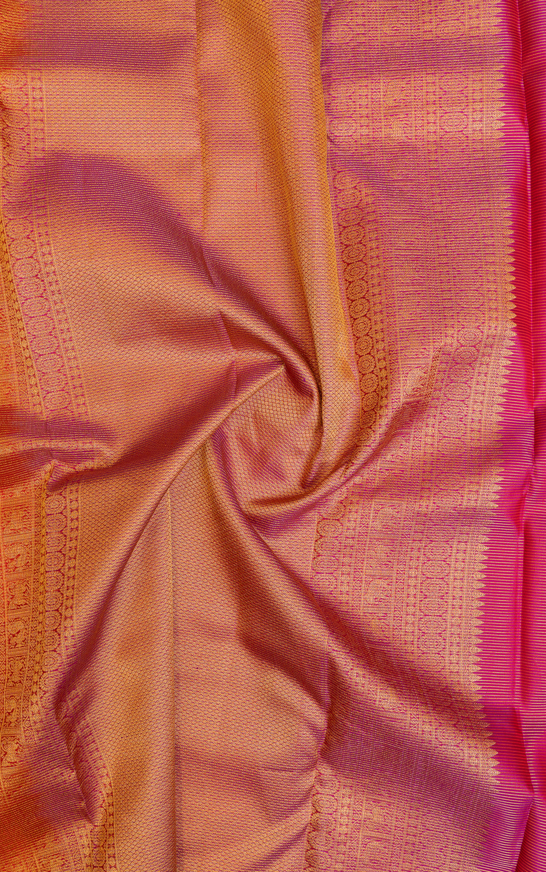 Reddish orange muthuzari pure Kanchipuram silk saree