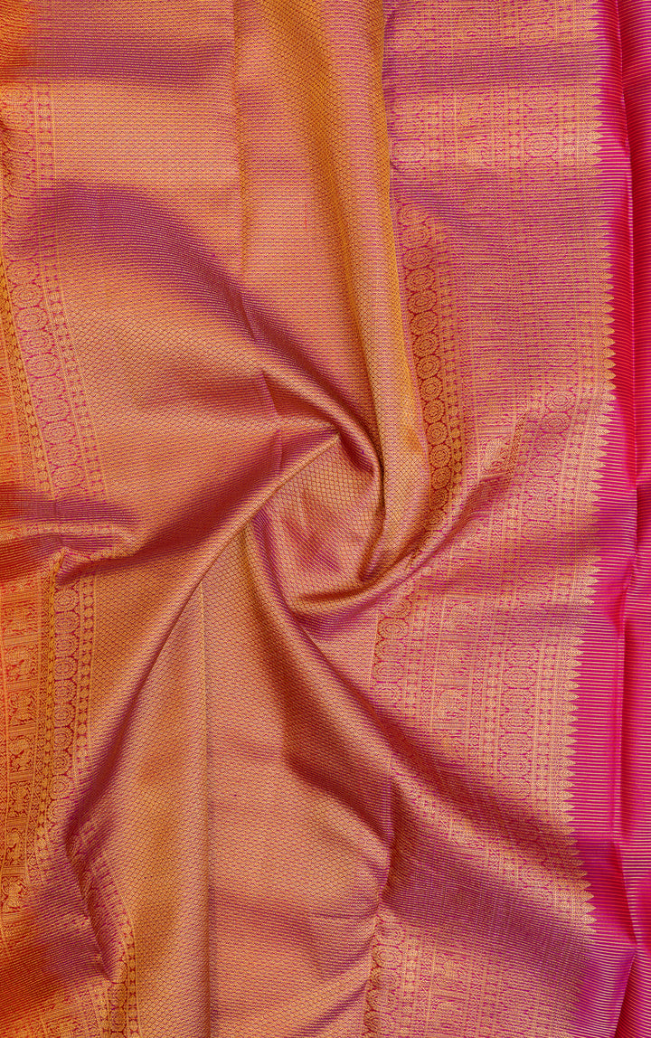 Reddish orange muthuzari pure Kanchipuram silk saree