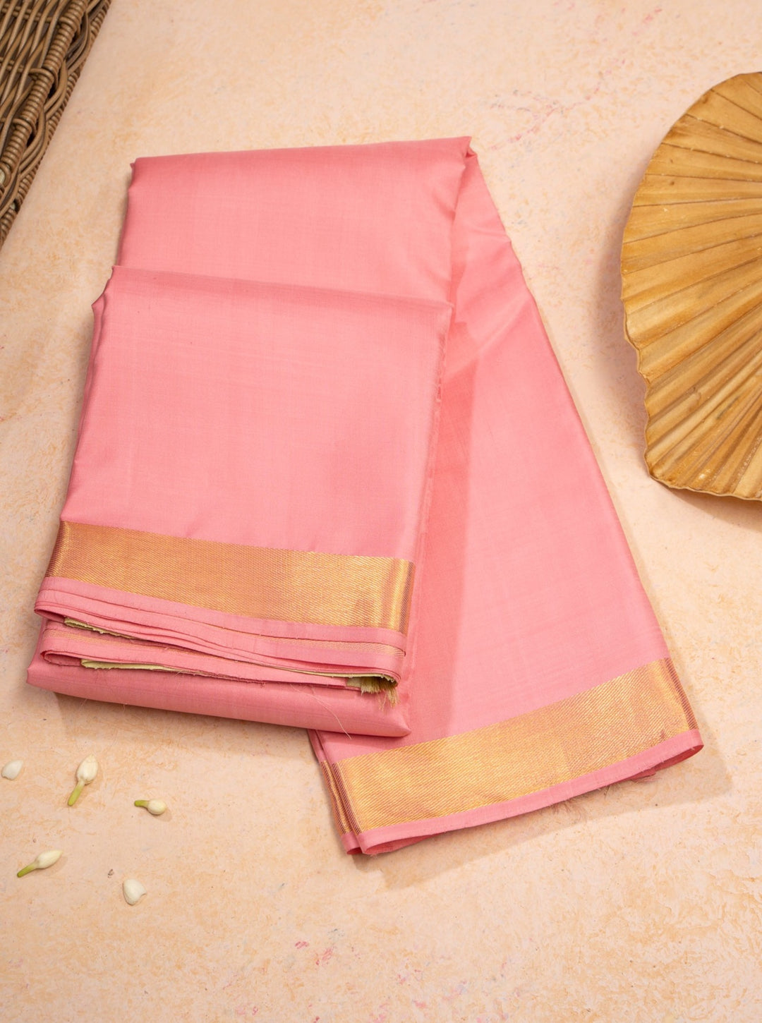 Pastel Pink Simple Kanjivaram Silk Saree - Clio Silks