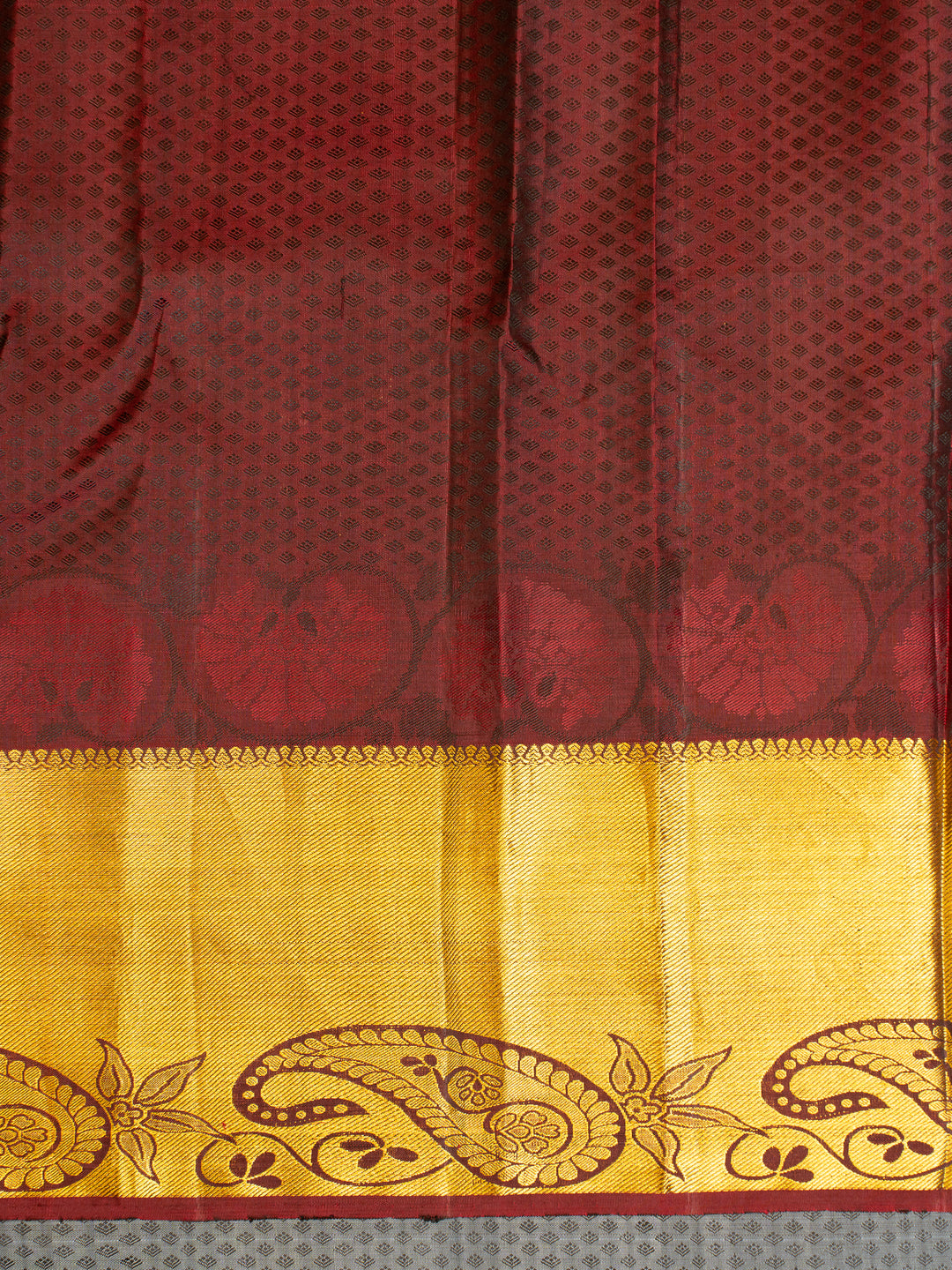 Grey and Maroon Embossed Pure Kanchipuram Silk Saree