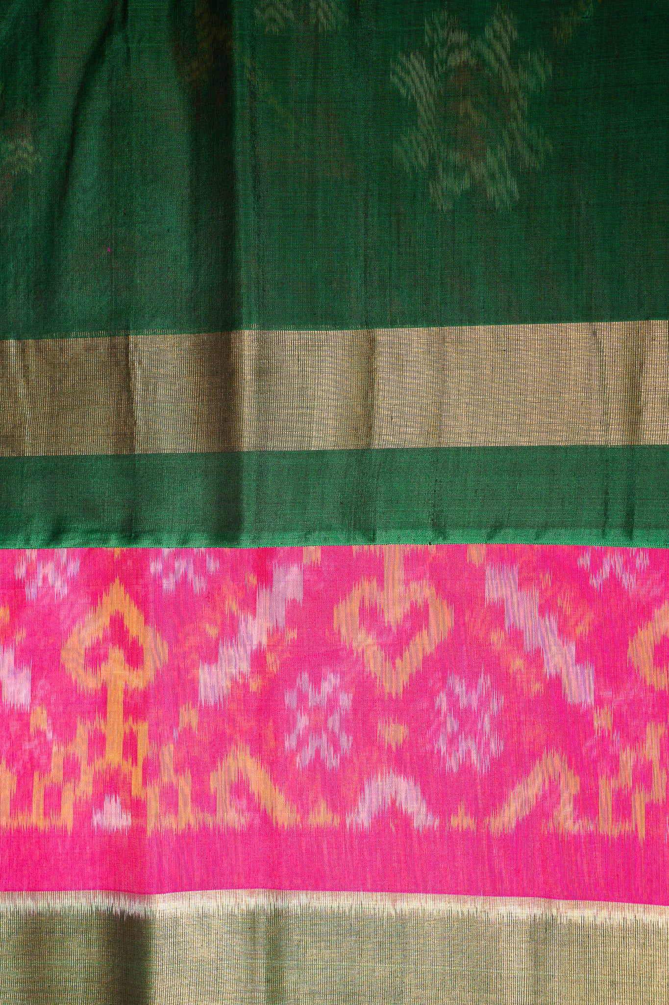 Rani Pink and Green Pure Ikat Silk Cotton Saree - Clio Silks