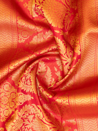 Reddish Pink Pure Brocade Kanchipuram Silk Saree