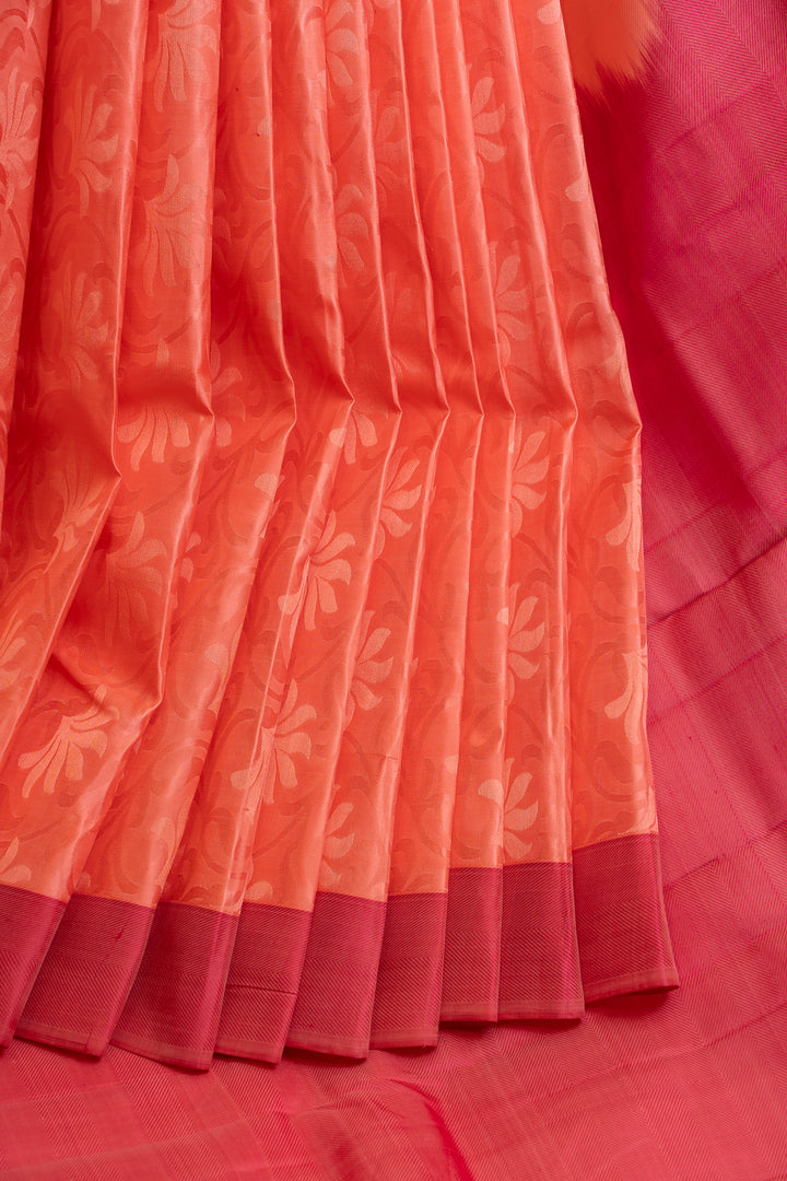 Pastel pink thread embossed pure Kanchipuram silk saree