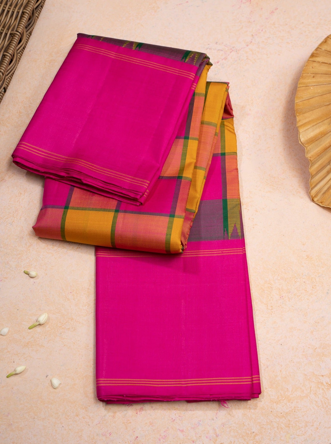 Pink Multi Checks Pure Kanchipuram Silk Saree