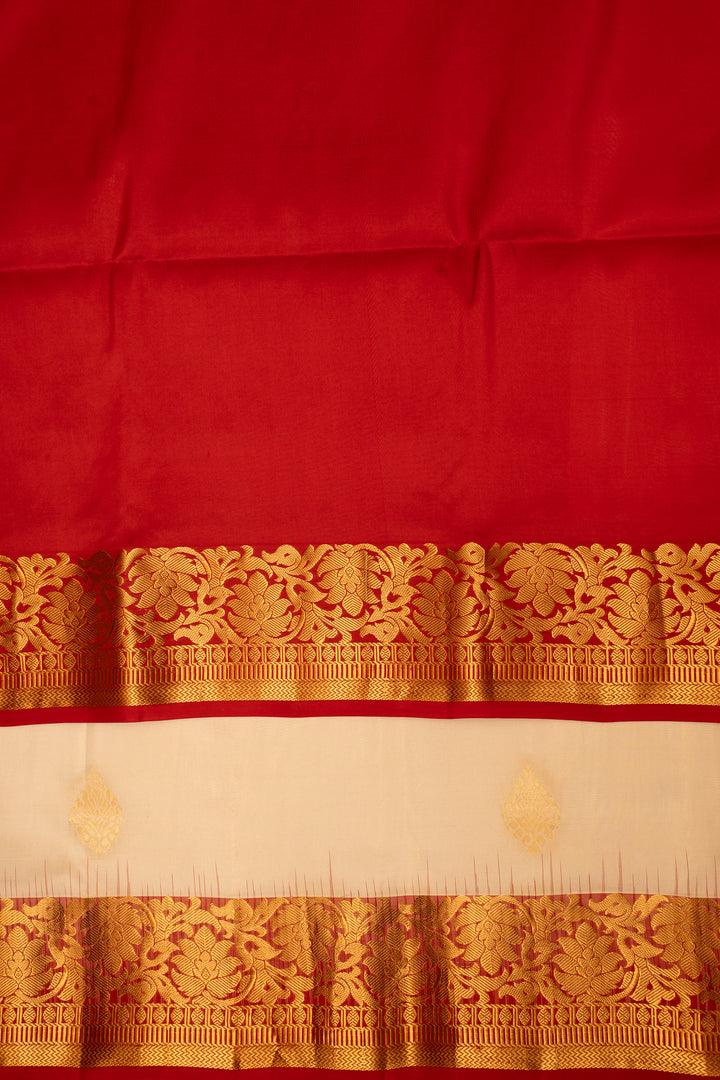 Off White and Maroon Pure Soft Silk Saree - Clio Silks