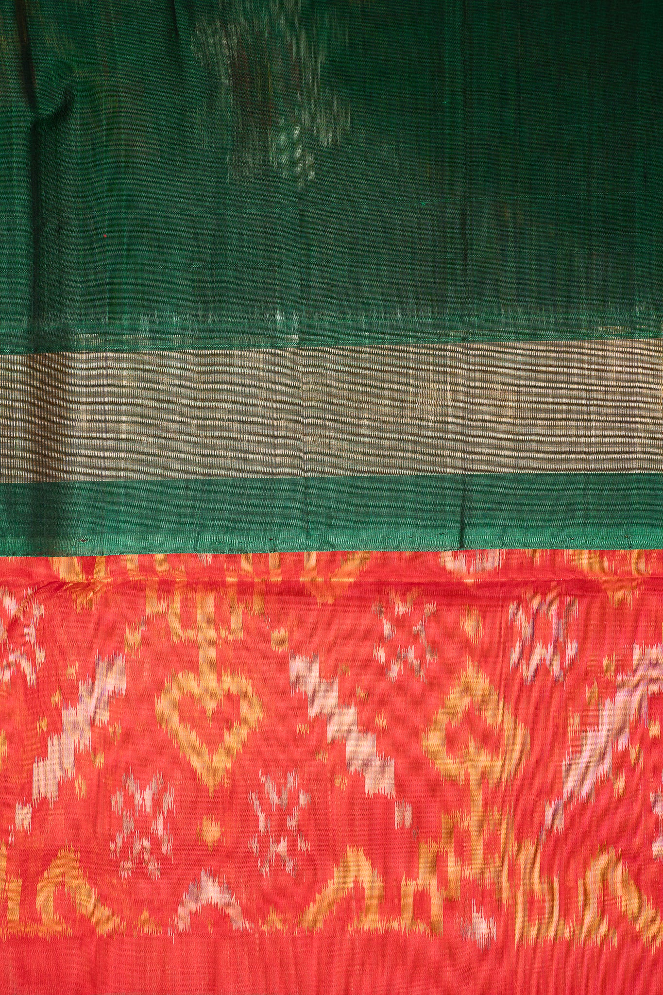 Peach and Green Pure Ikat Silk Cotton Saree - Clio Silks