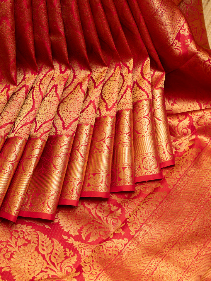 Reddish Pink Pure Brocade Kanchipuram Silk Saree