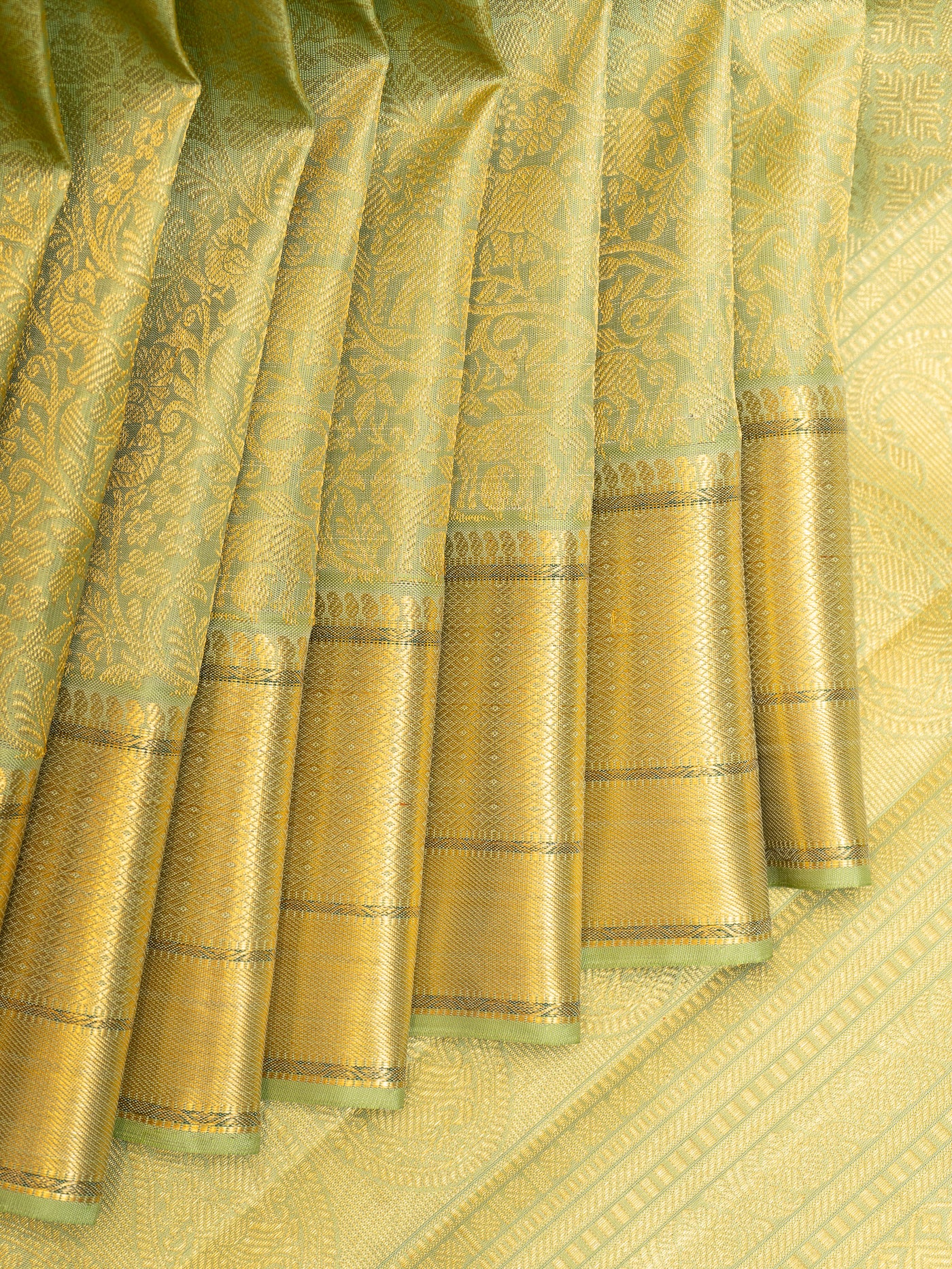 Pastel Green Vanasingaram Brocade Pure Kanchipuram Silk Saree - Clio Silks