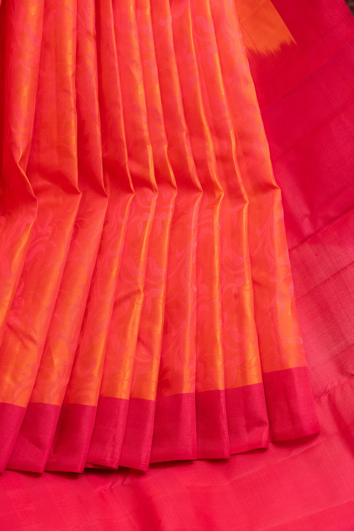 Peach thread embossed pure Kanchipuram silk saree