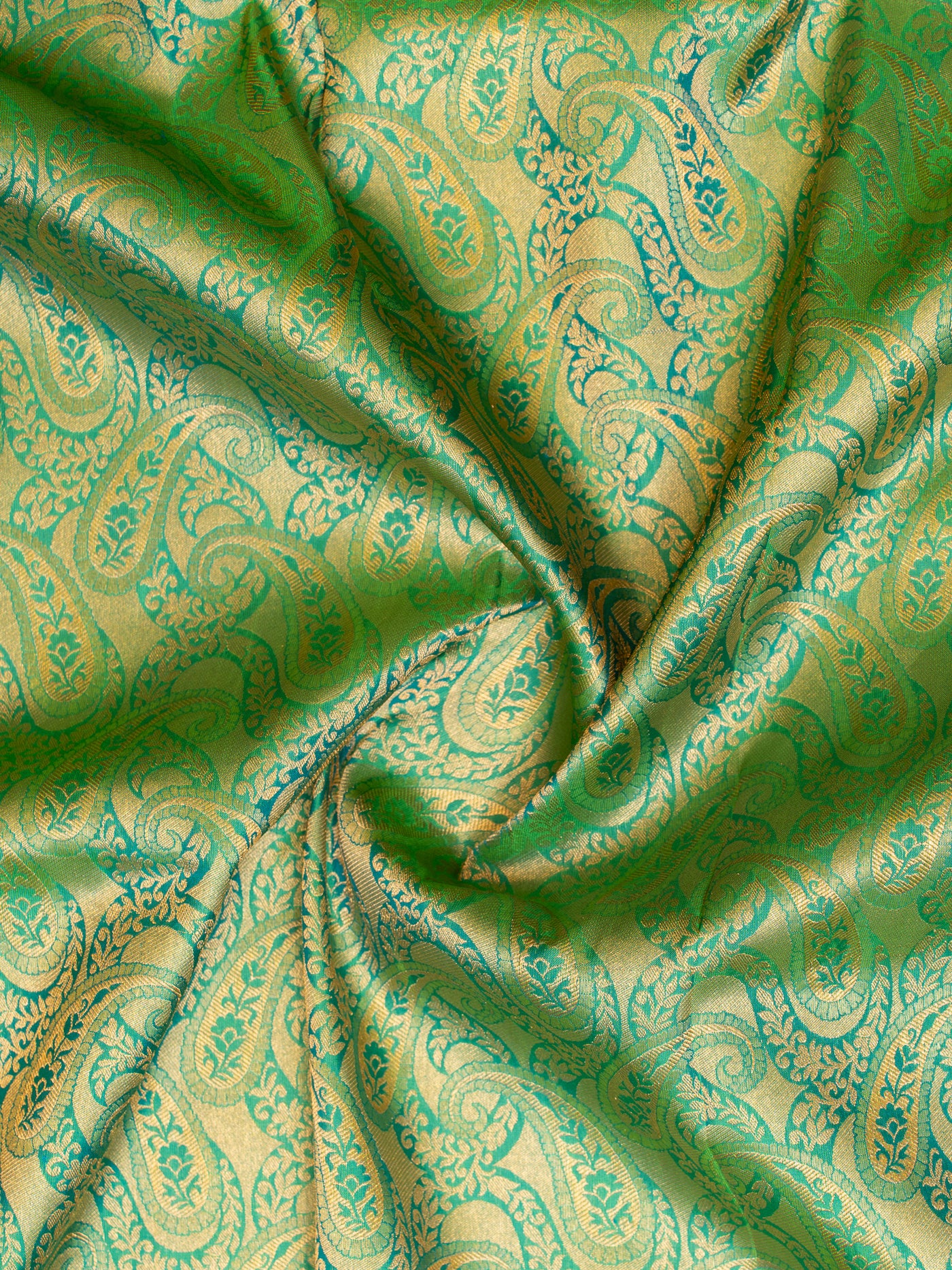 Peacock Green Paisley Brocade Pure Kanchipuram Silk Saree