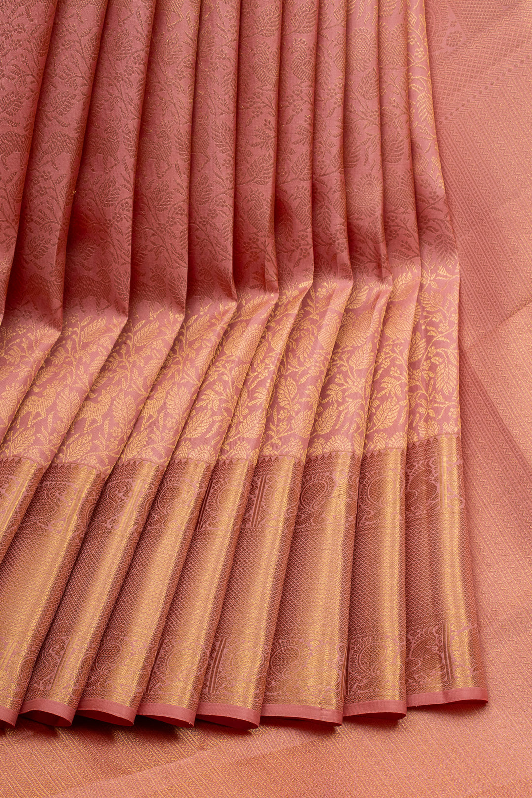 Blush Pink Floral Brocade Pure Kanchipuram Silk Saree