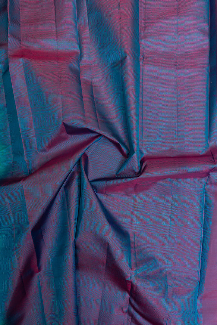 Peacock blue thread embossed  pure Kanchipuram silk saree