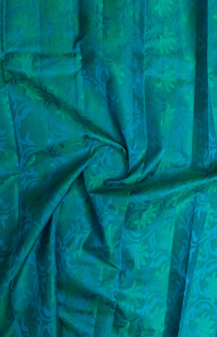 Peacock blue thread embossed  pure Kanchipuram silk saree