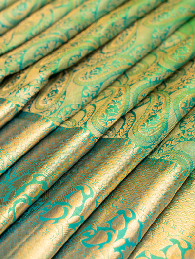 Peacock Green Paisley Brocade Pure Kanchipuram Silk Saree