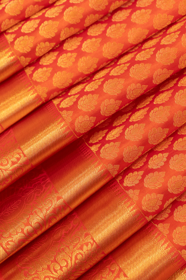 Chilli red brocade pure Kanchipuram silk saree