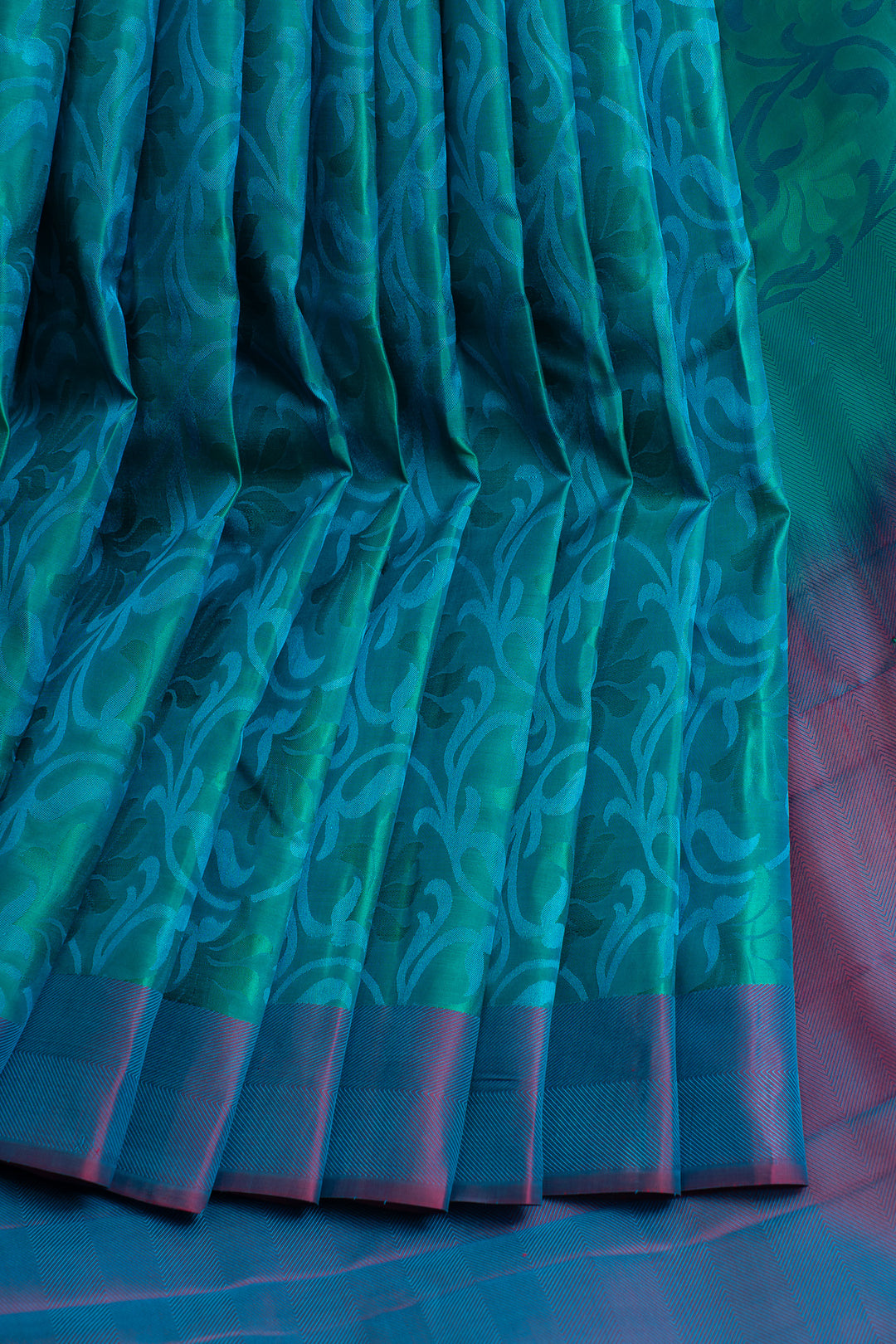 Peacock blue thread embossed  pure Kanchipuram silk saree