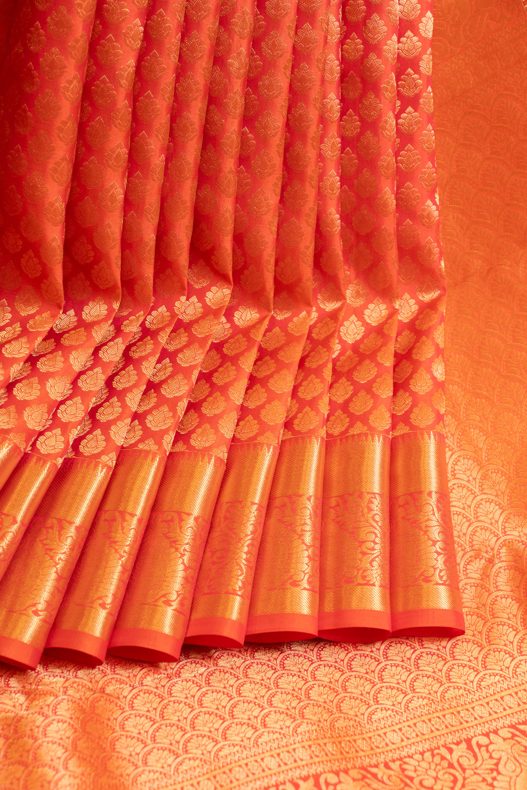 Chilli red brocade pure Kanchipuram silk saree