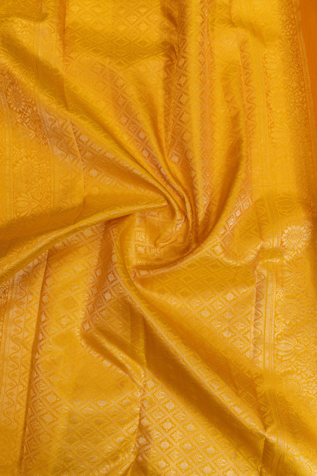 Yellow diamond brocade pure Kanchipuram silk saree