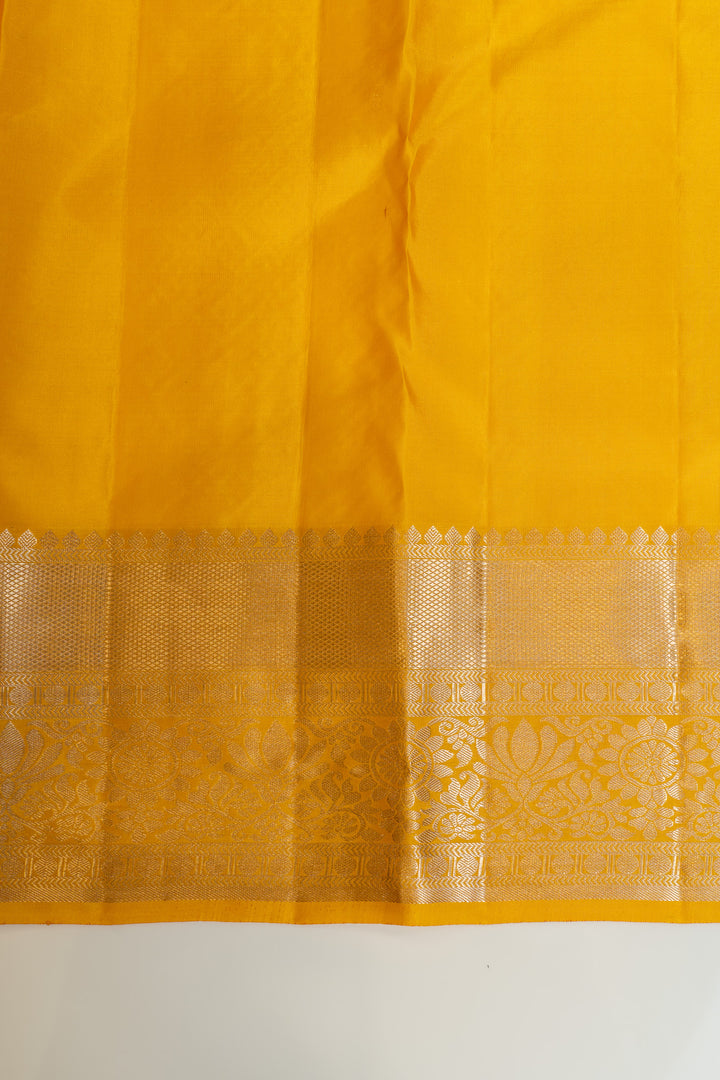 Yellow diamond brocade pure Kanchipuram silk saree