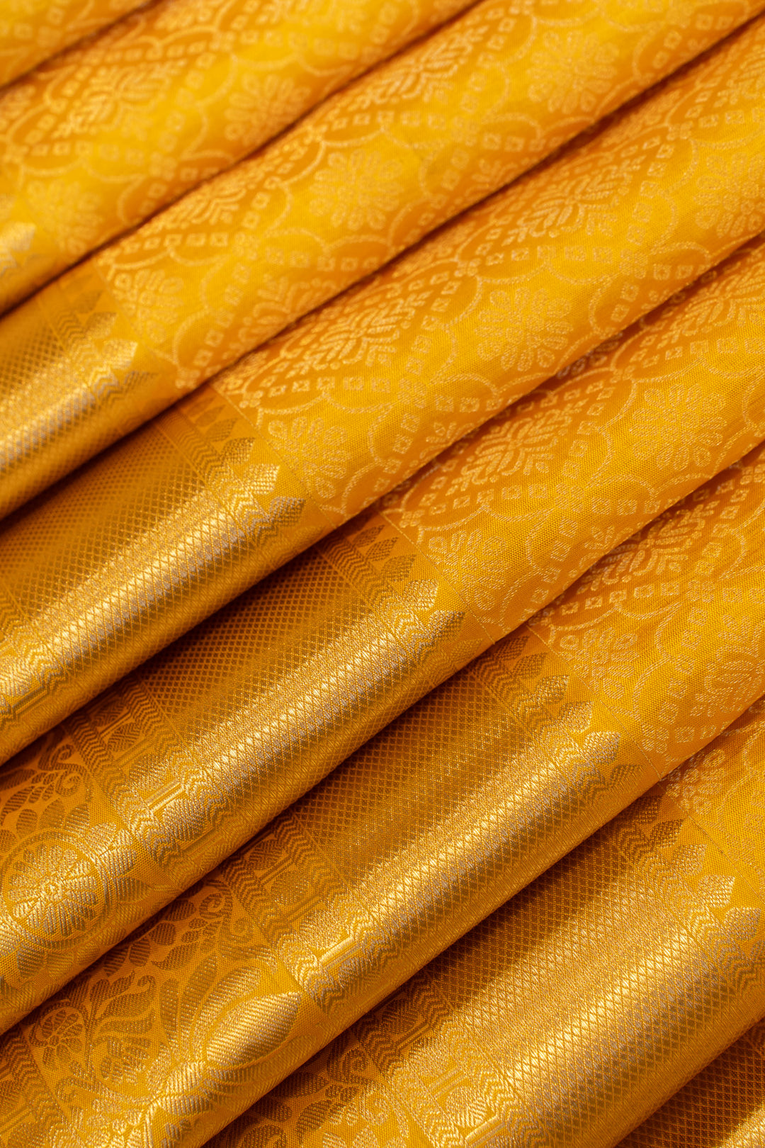 Yellow diamond brocade pure Kanchipuram silk saree