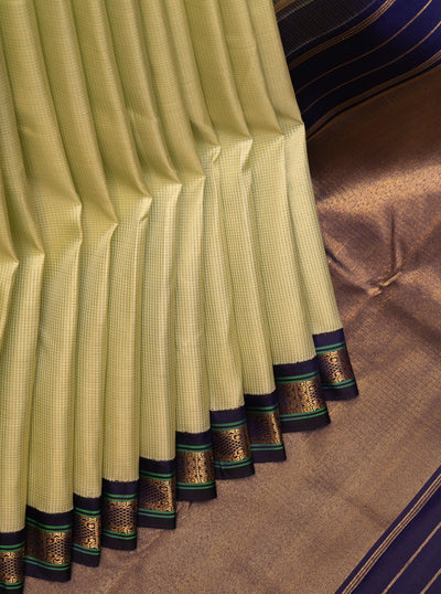 Pastel Green Small Border Pure Zari Kanchipuram Silk Saree - Clio Silks