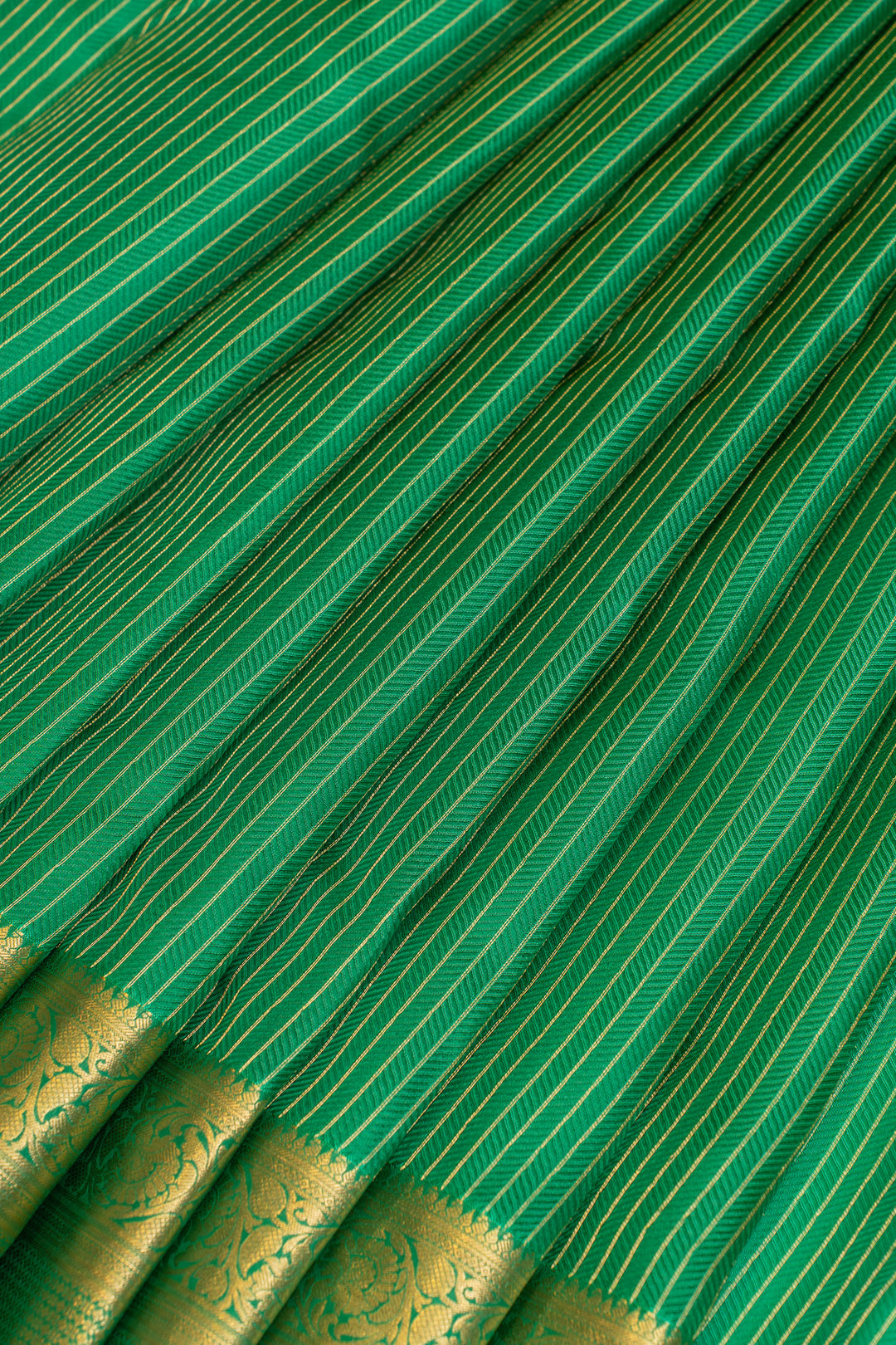 Bottle green thread stripes  pure Kanchipuram silk saree