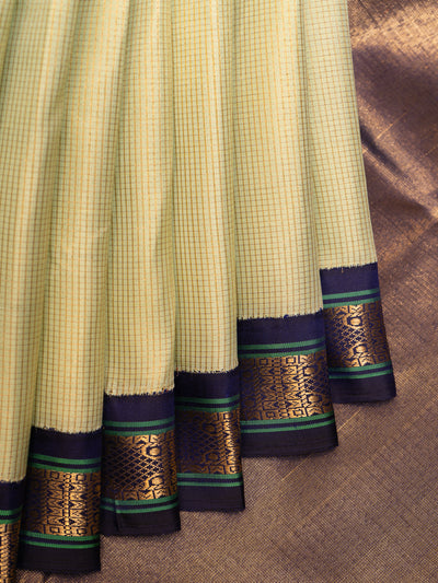 Pastel Green Small Border Pure Zari Kanchipuram Silk Saree - Clio Silks