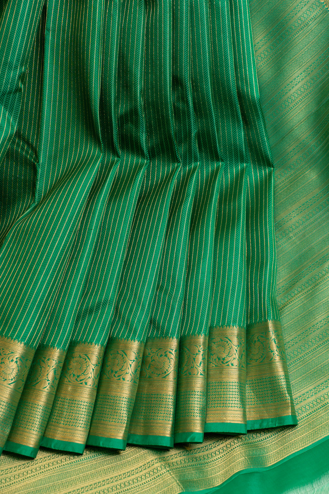 Bottle green thread stripes  pure Kanchipuram silk saree