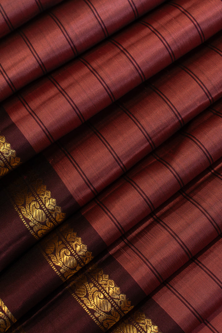 Carnation pink stripes pure Kanchipuram silk saree