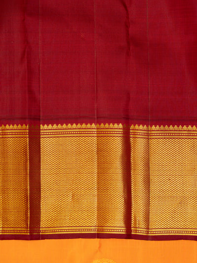 Orange and Maroon Traditional Pure Kanchipuram Silk Saree