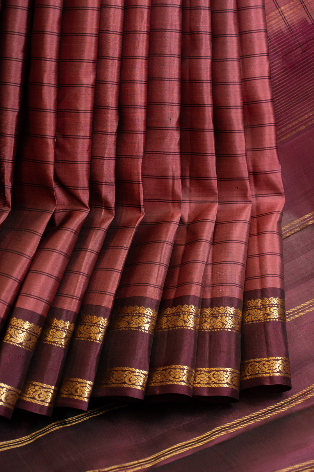 Carnation pink stripes pure Kanchipuram silk saree