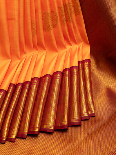 Orange and Maroon Traditional Pure Kanchipuram Silk Saree