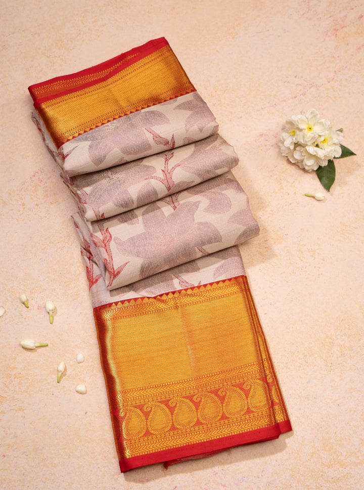 Lavender Floral Woven Kanchipuram Silk Saree - Clio Silks