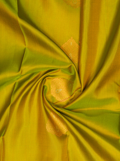 Leaf Green and Peach Pure Kanchipuram Silk Saree