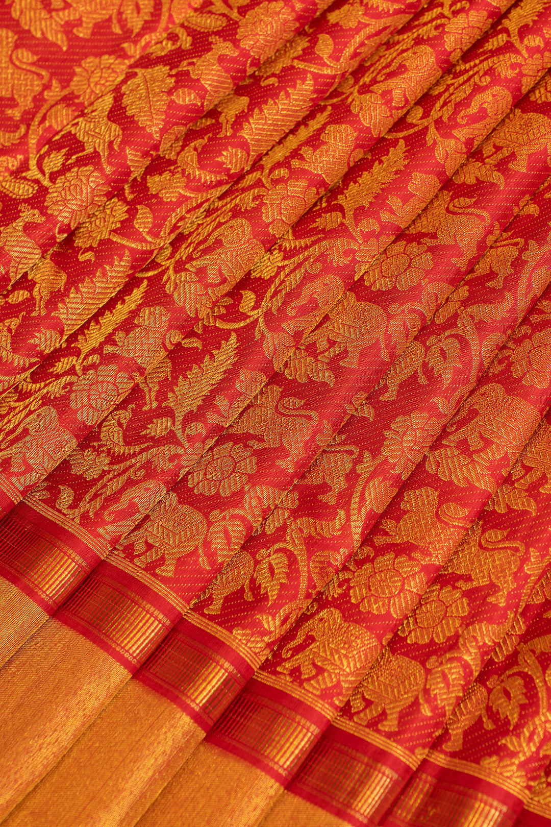 Crimson red vanasingaram brocade  pure Kanchipuram silk saree