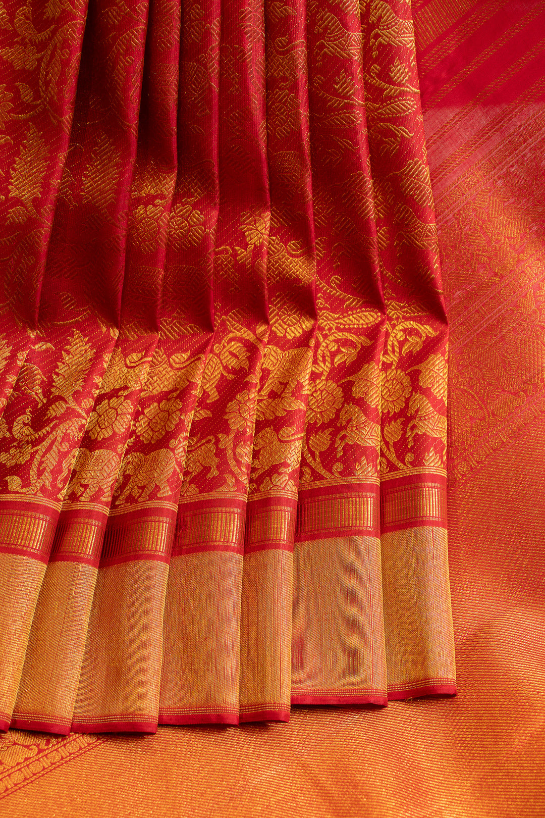 Crimson red vanasingaram brocade  pure Kanchipuram silk saree
