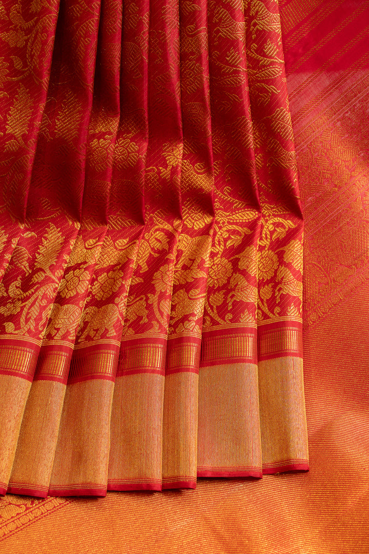 Crimson red vanasingaram brocade  pure Kanchipuram silk saree