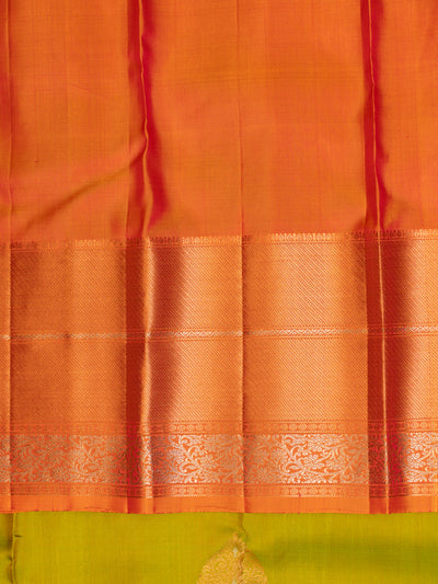 Leaf Green and Peach Pure Kanchipuram Silk Saree