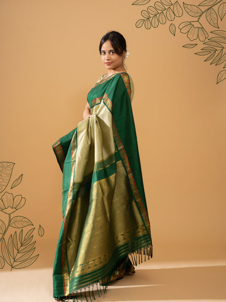 Mint Green Pure Zari Kanchipuram Silk Saree - Clio Silks