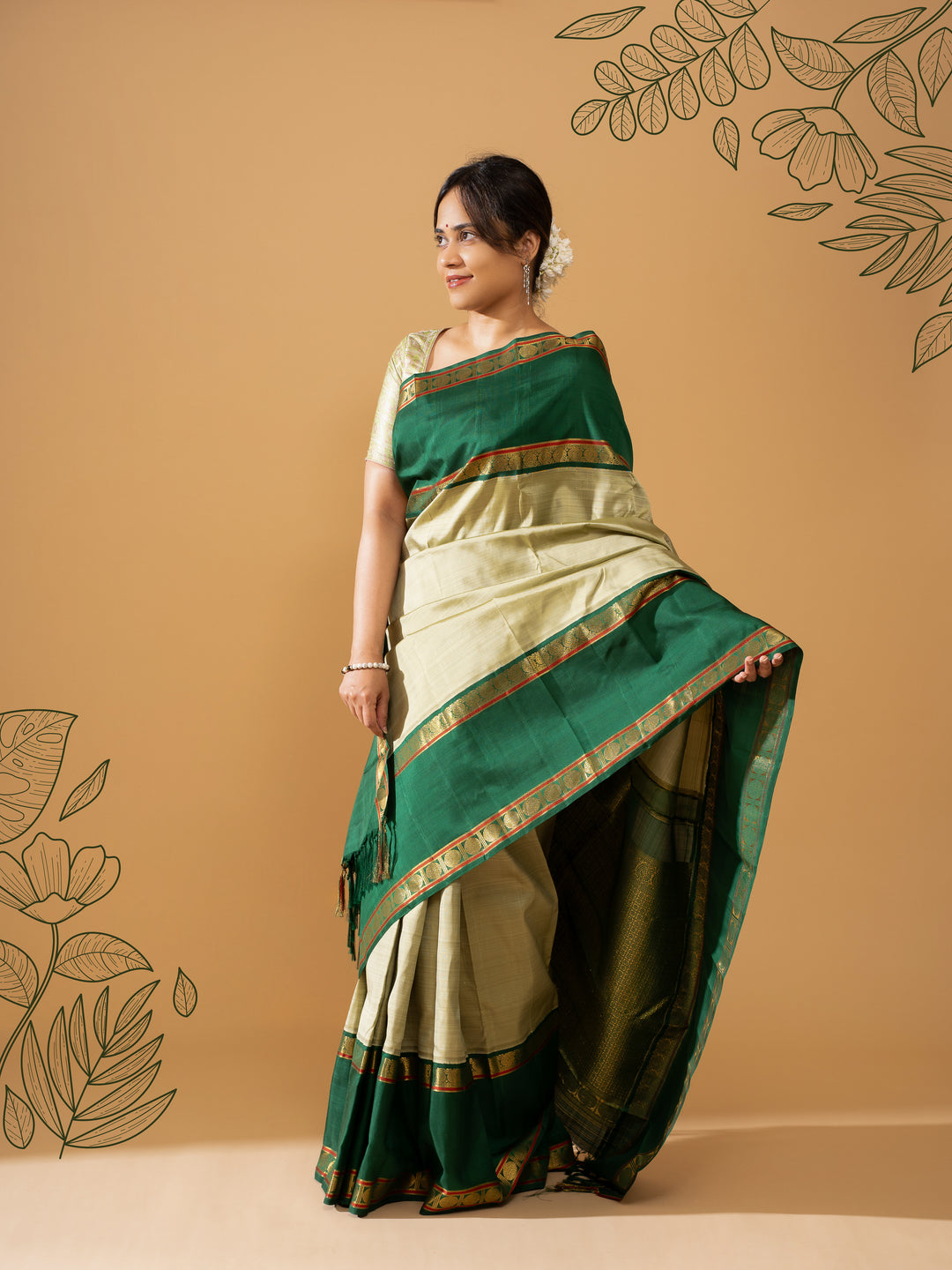 Mint Green Pure Zari Kanchipuram Silk Saree - Clio Silks