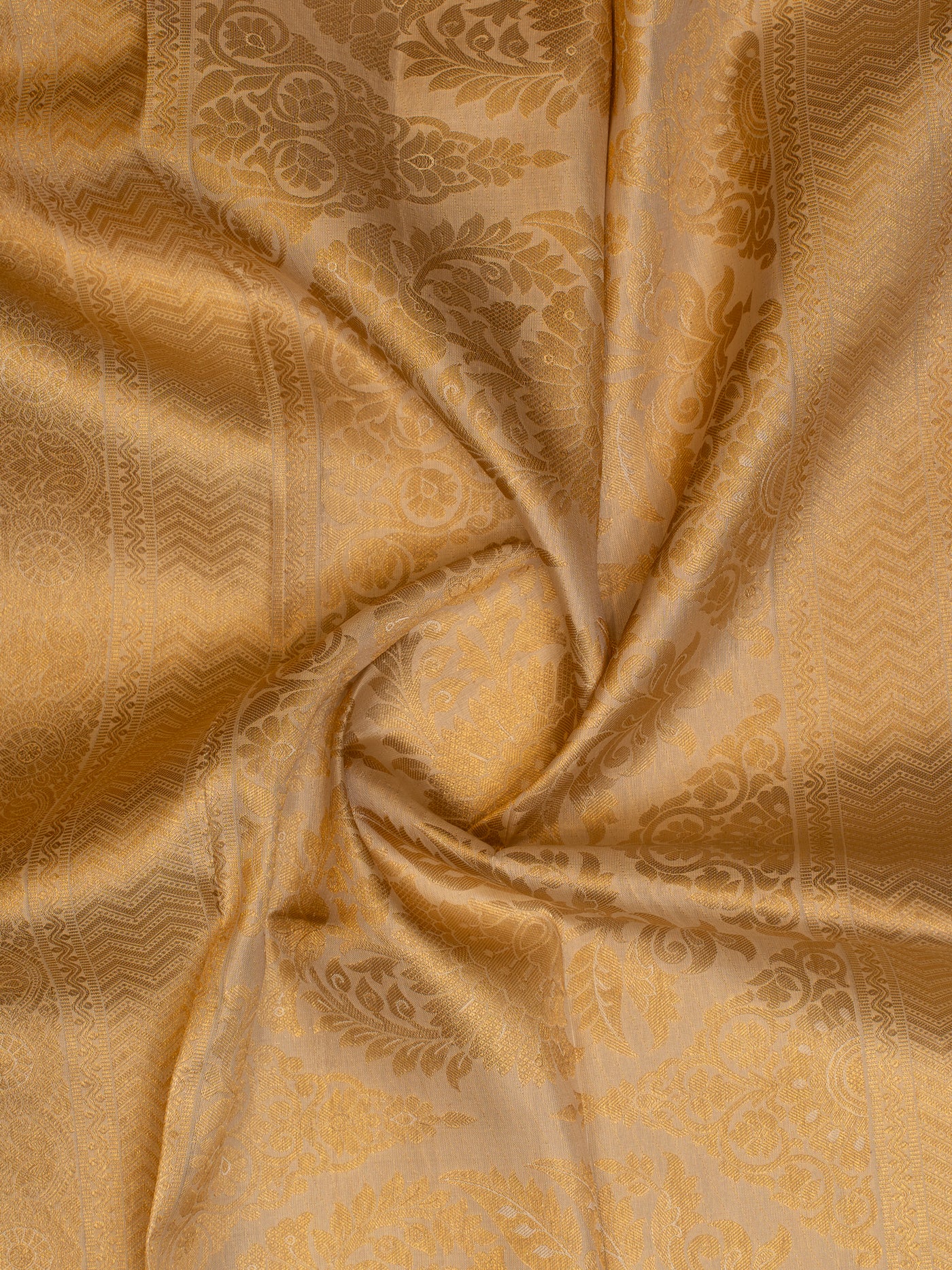 Beige and Gold Brocade Pure Kanchipuram Silk Saree