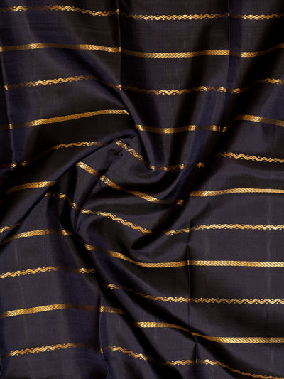 Midnight Blue Stripes Pure Kanchipuram Silk Saree - Clio Silks