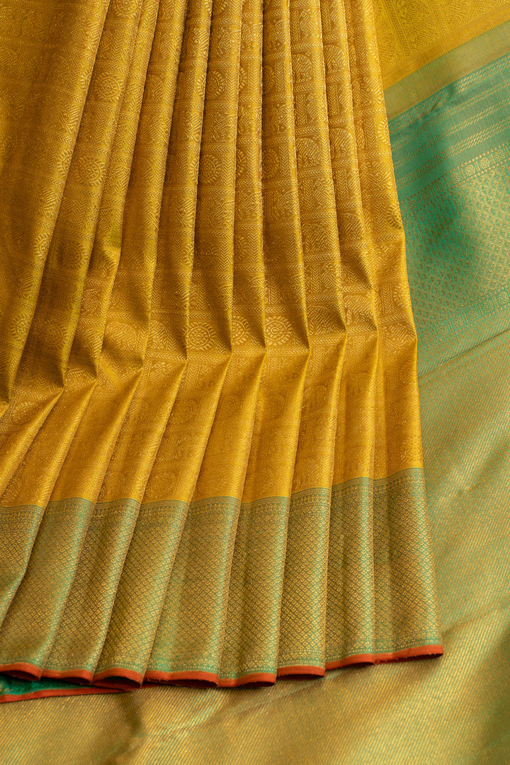 Gold and green annam chakram Brocade pure Kanchipuram silk saree