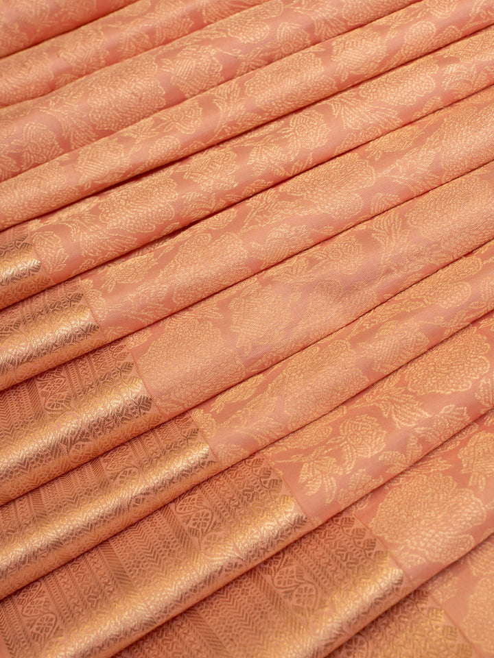 Rose pink floral brocade pure Kanchipuram silk saree