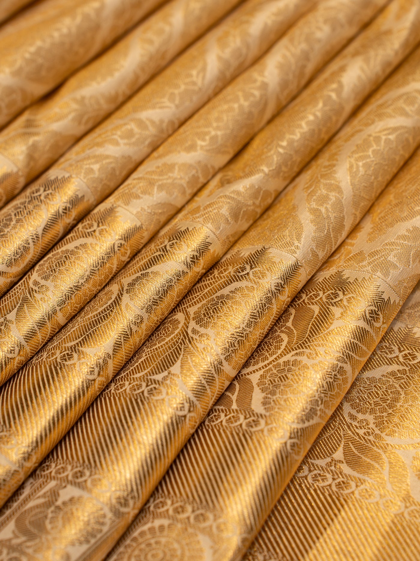 Beige and Gold Brocade Pure Kanchipuram Silk Saree