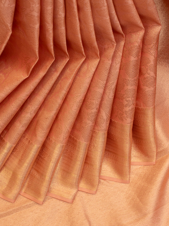 Rose pink floral brocade pure Kanchipuram silk saree